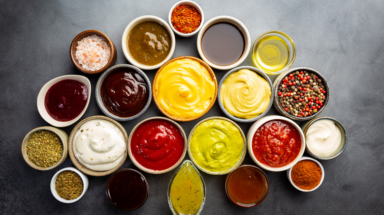 array of sauces and dressings