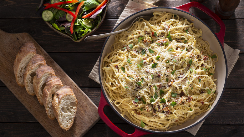 plate of pasta and bread