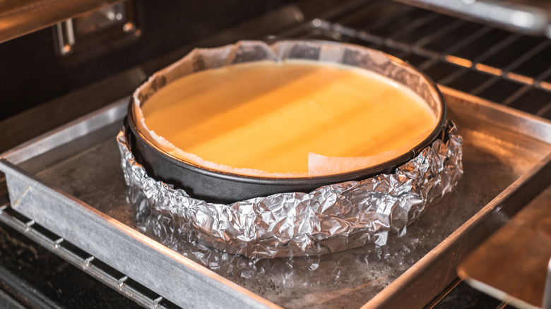 baking cake in water bath