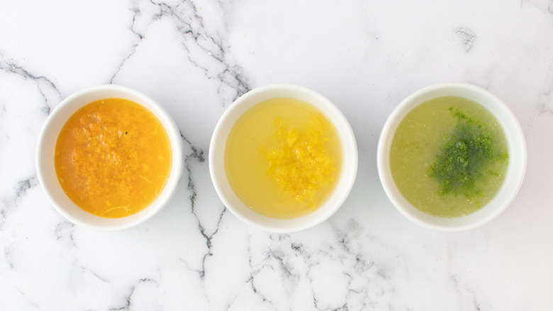 citrus juice and zest in bowls