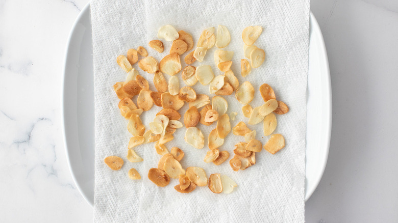 fried garlic on paper towel