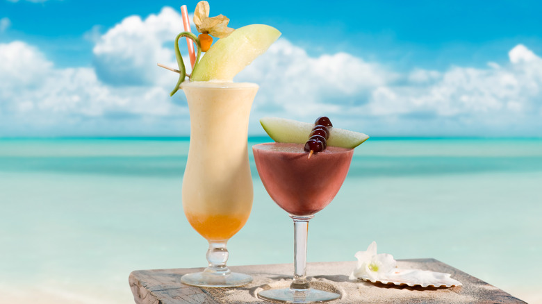 Tropical drinks on beach