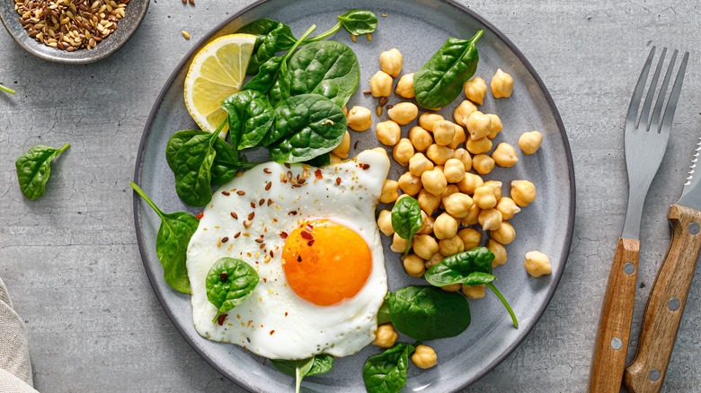 fried egg with chickpeas