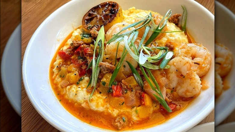 Platter of shrimp and grits