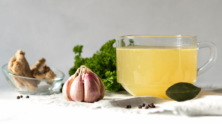 A bowl of turkey bone broth