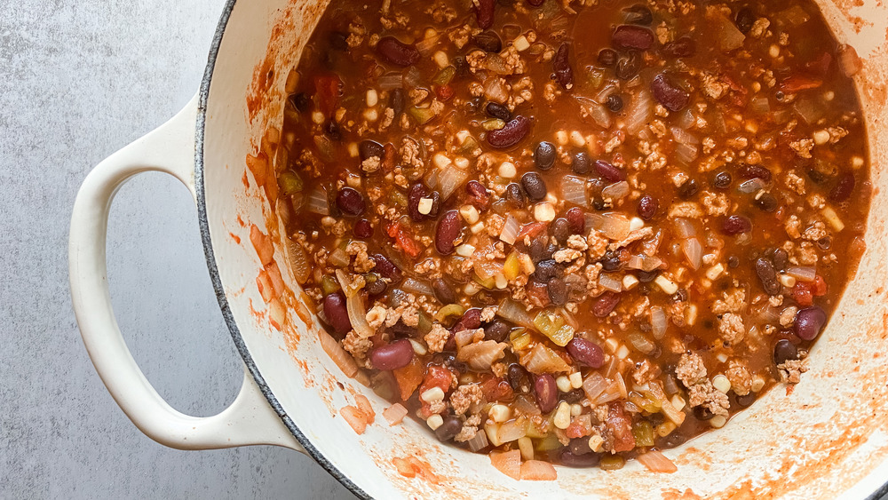 turkey chili in pot