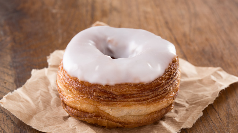 An iced puff pastry donut