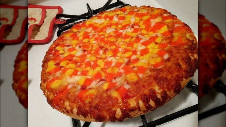 candy corn on pizza