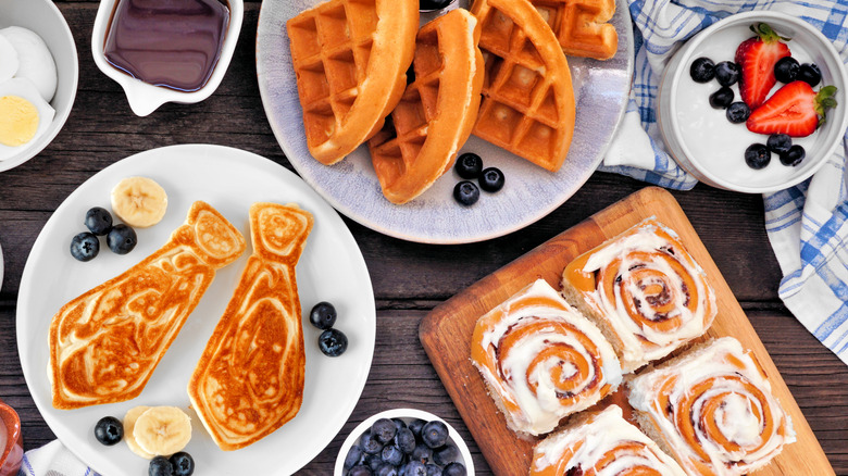 Pancakes, waffles, and cinnamon buns