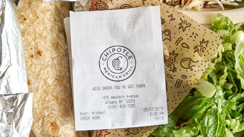 Chipotle meal and receipt