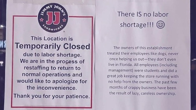 Signs posted on a Jimmy John restaurant