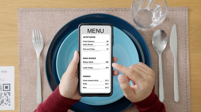 A digital menu on a phone