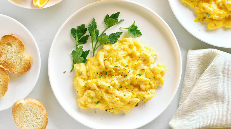 Scrambled eggs on a plate