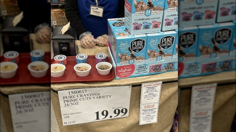 A free sample display of cat food at Costco