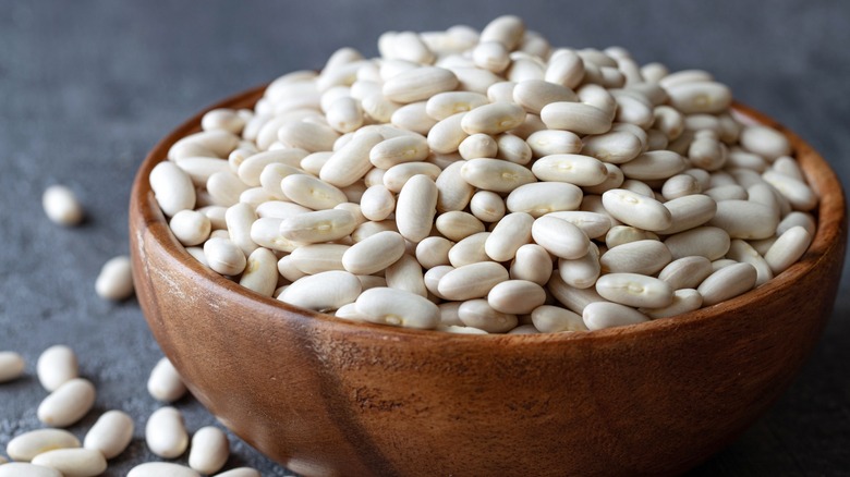 Northern beans in wooden bowl 