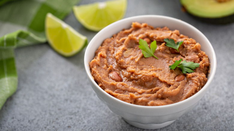 Bowl of pinto bean paste 