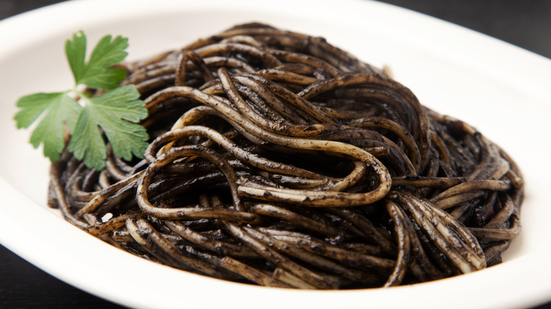 Spaghetti with squid ink sauce