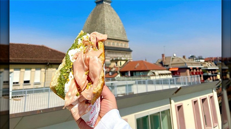 Mortadella focaccia sandwich in Italy