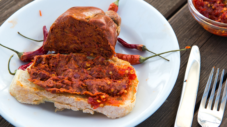 'Nduja and chilli on bread 