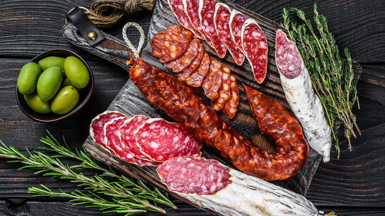 Salami board, rosemary and thyme