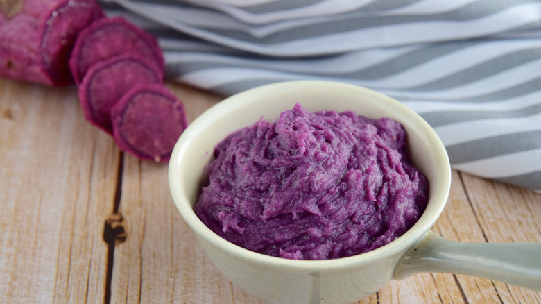 sliced and mashed ube