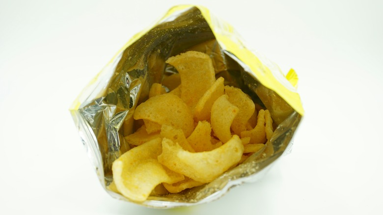 Inside view of bag of quavers