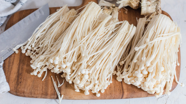 enoki mushrooms on tray 