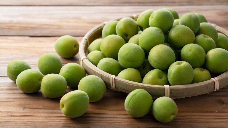 green and unripe ume fruits