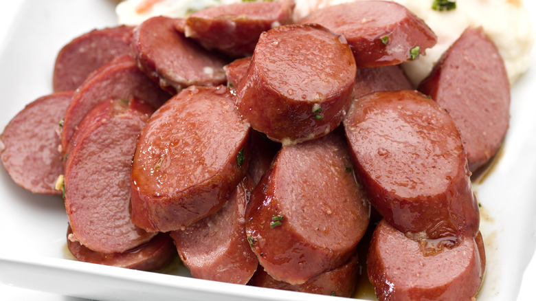 cut up smoked sausage 