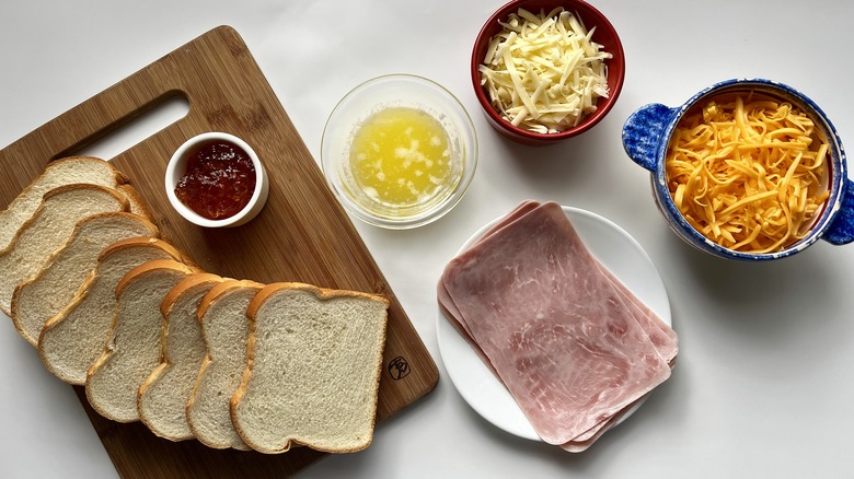 bread, ham, cheese, and jelly