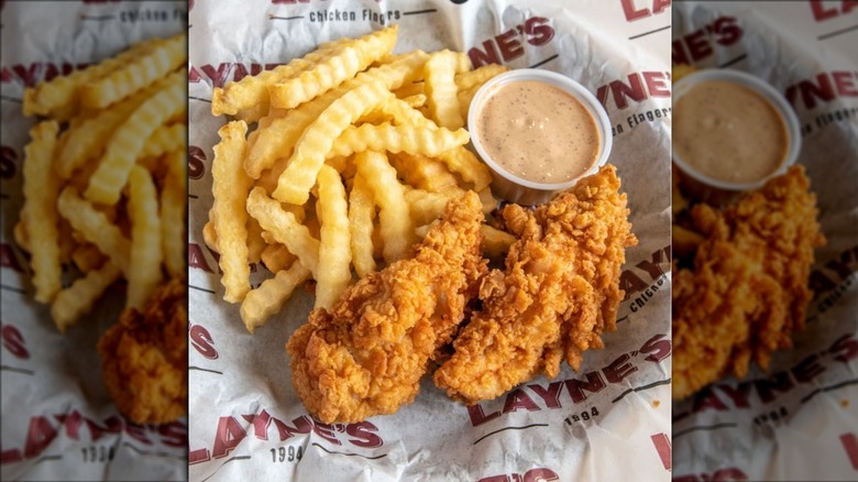 Layne's chicken fingers, fries, and sauce