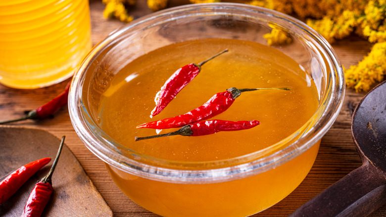 a bowl of hot chili-infused honey