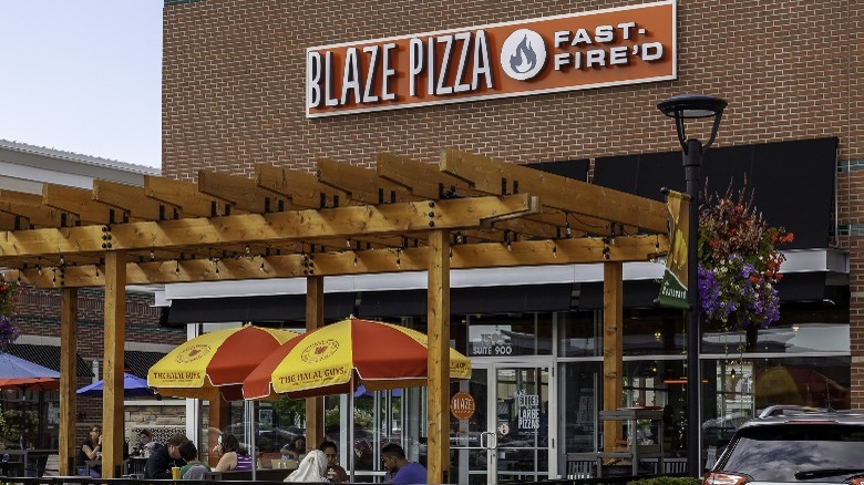 front of Blaze Pizza restaurant