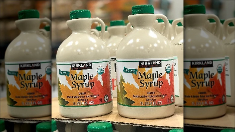 bottles of costco maple syrup