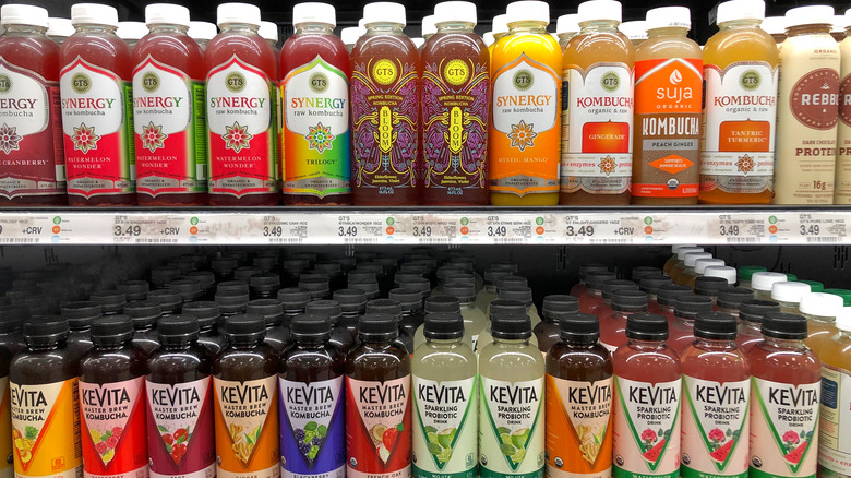 Kombucha selection at grocery store