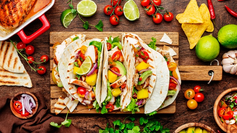 chicken mango tacos on board