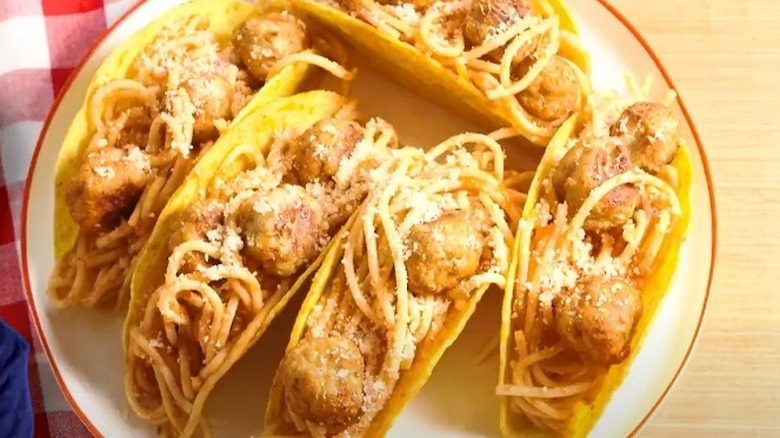 spaghetti and meatball tacos