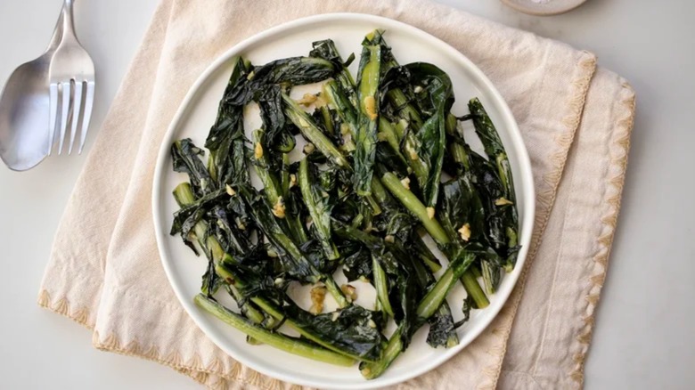 Dandelion greens on white plate