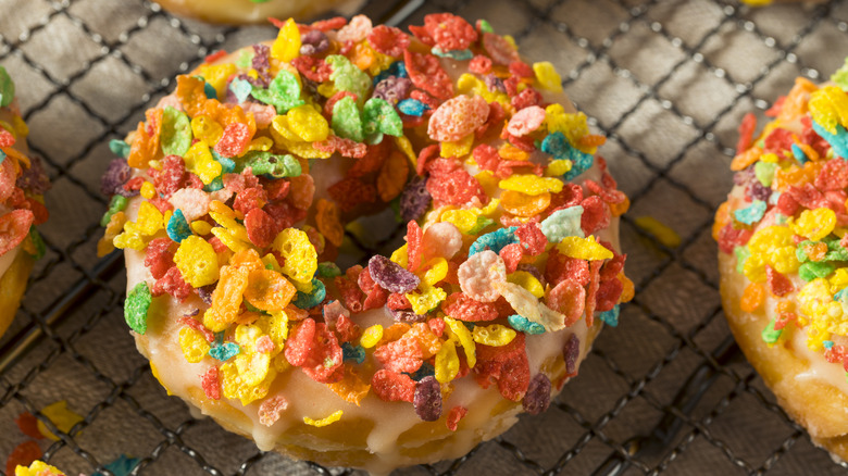 Doughnut topped with breakfast cereal