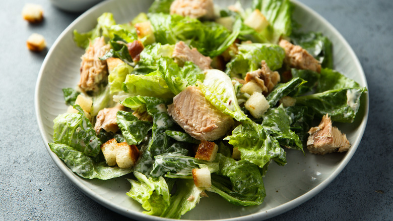 Caesar salad with salmon