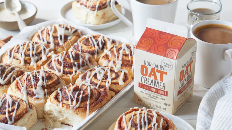 box oat creamer cinnamon buns coffee