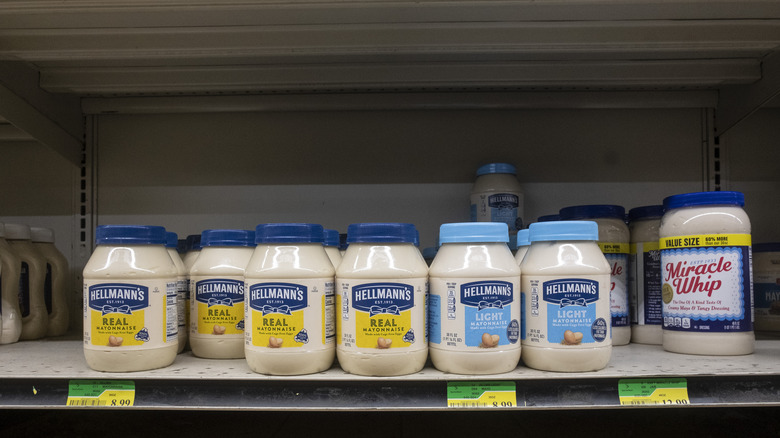 mayonnaise and Miracle Whip on shelf