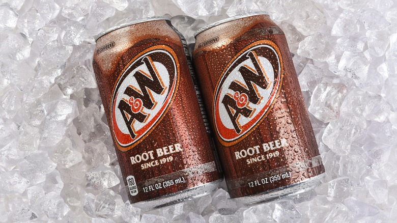 root beer cans on ice