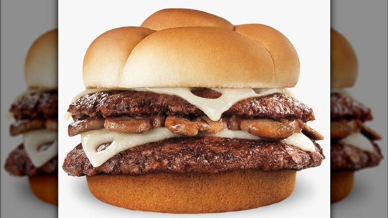 Culver Mushroom and Swiss ButterBurger with white background