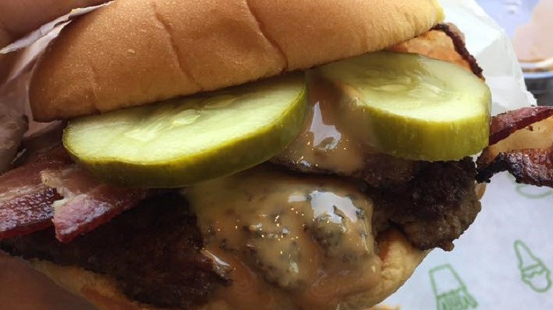 closeup of Shake Shack peanut butter burger