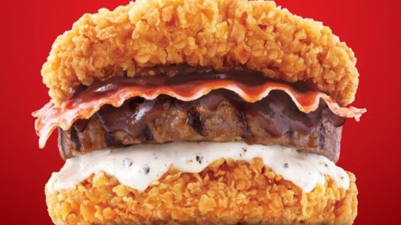 Zinger Double Down King with red background