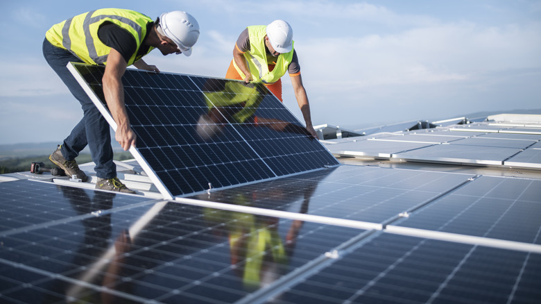 solar panels being installed