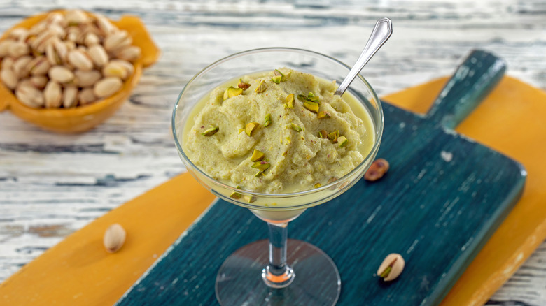 pistachio granita in a glass