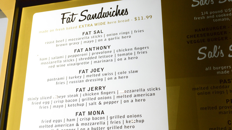 Fat Sal's menu on yellow