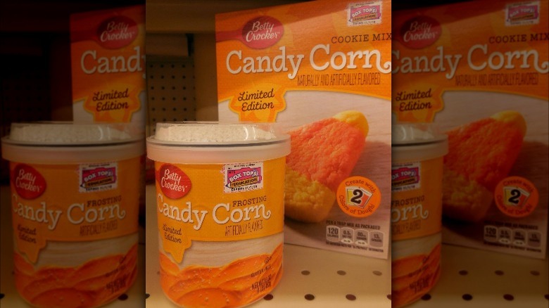 candy corn cookie mix and frosting containers